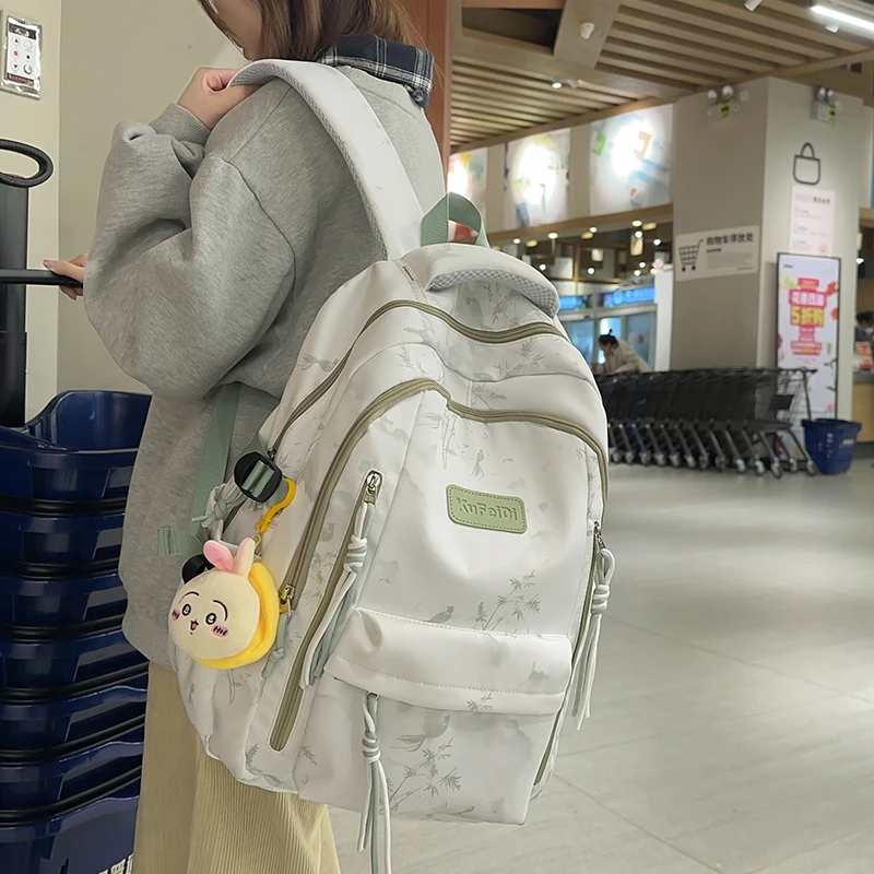 初中生书包女小清新百搭高中大学生简约水墨染背包日系减负双肩包