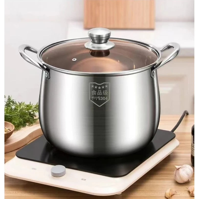 C824不锈钢汤锅家用燃气电磁炉炖汤烧水煮炖煲熬粥双耳加厚