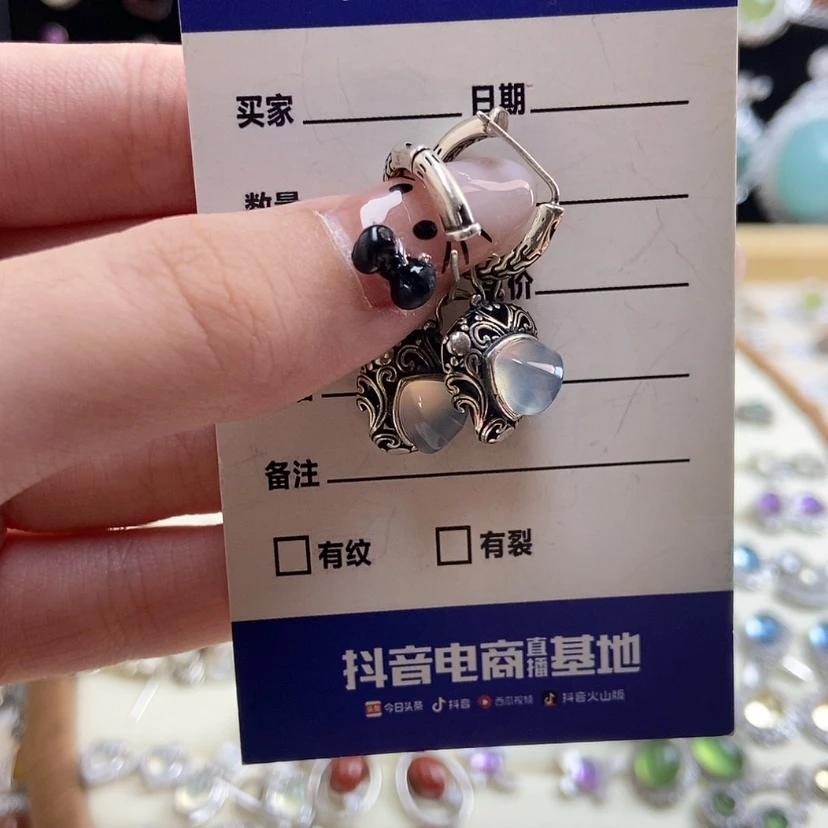 【闪购商品】岫玉耳钉银S925镶嵌姹***鸿新疆西藏不包邮