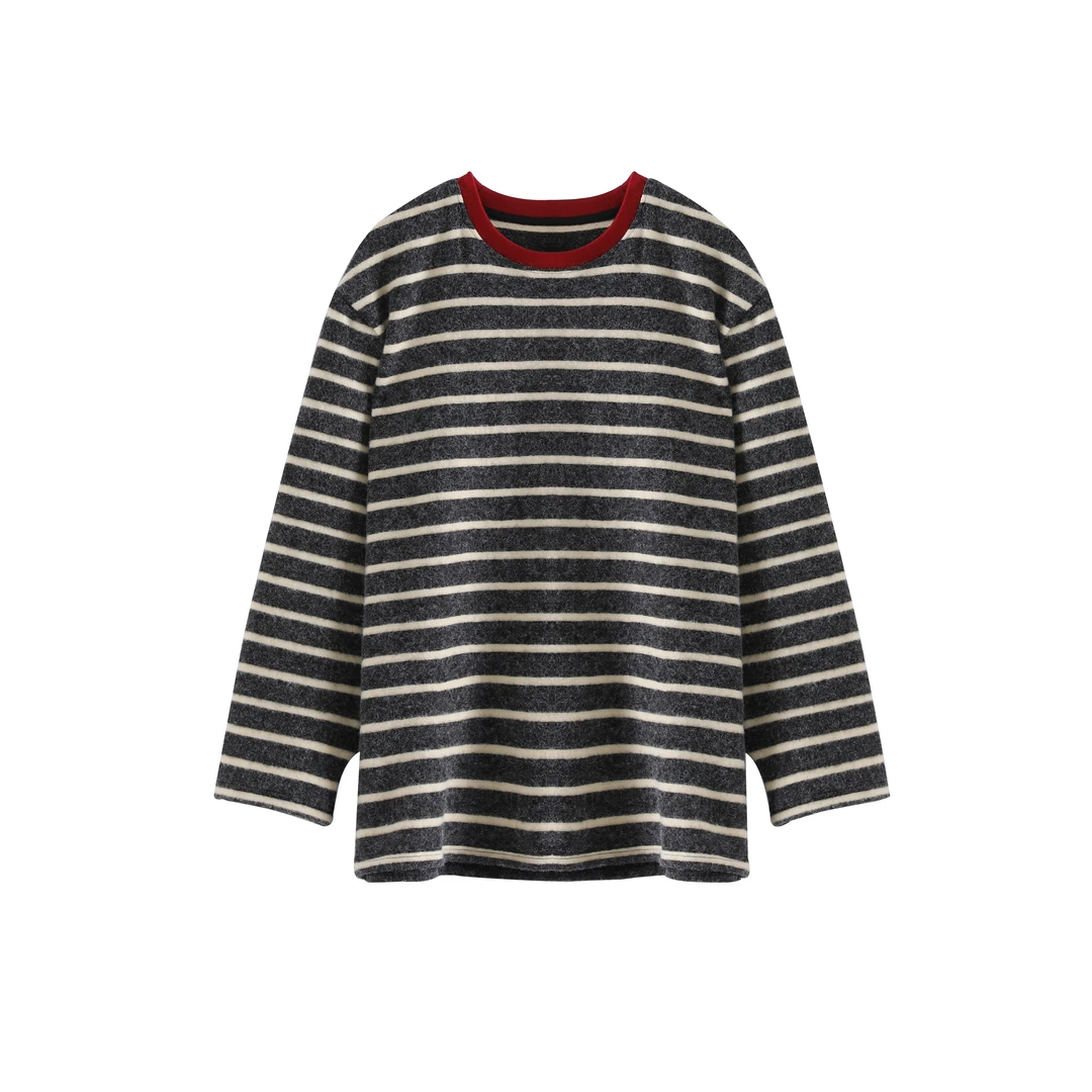 磨毛T恤休闲排汗时尚长袖百搭女宽松型针织极简风c25c40