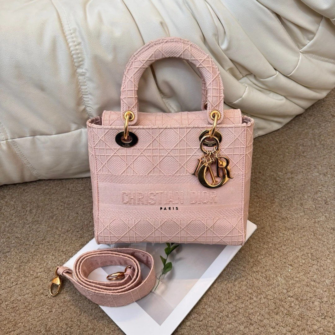 95新 DIOR/迪奥 Dior 粉色 藤格刺绣 五格戴妃/693525413