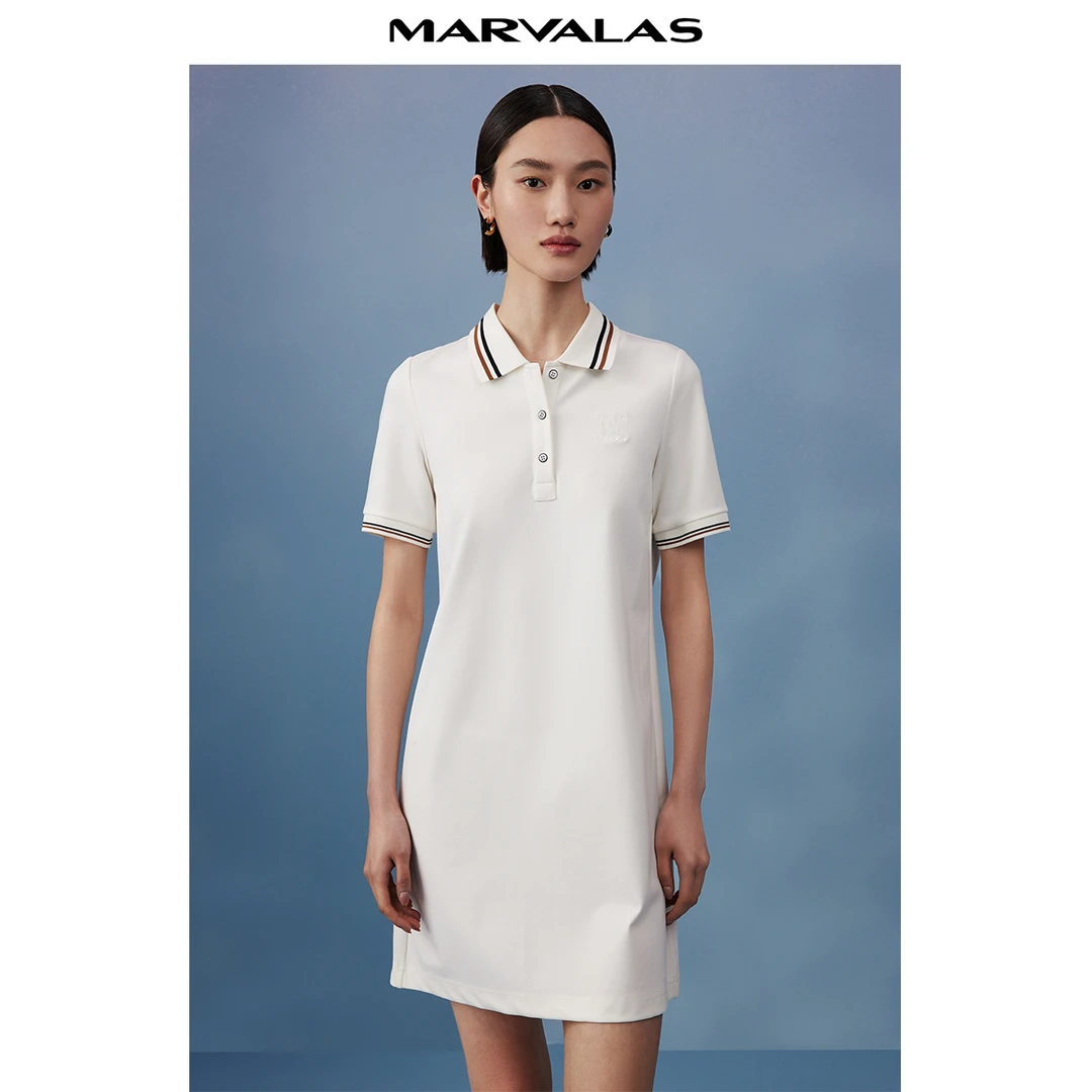 【曼德诗】宽松连衣裙时尚POLO连衣裙撞色中裙休闲女士春夏M510190