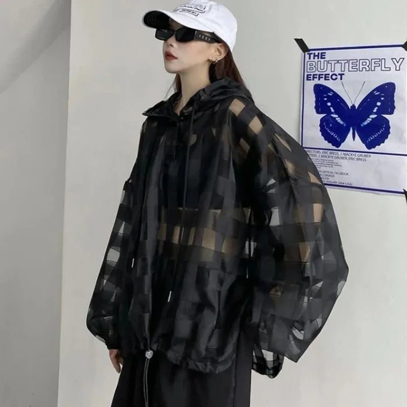 胖特小众300斤慵懒风防晒衣女夏季宽松外穿罩衫连帽长袖薄外套2