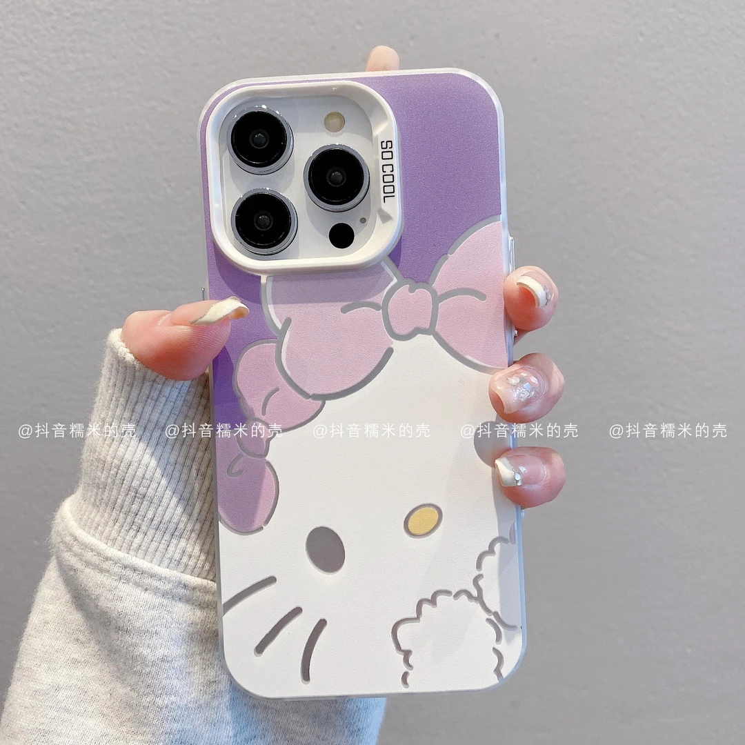 (苹果)磨砂彩银适用iphone16pro/15/14/13/12/11紫色凯蒂潮手机壳