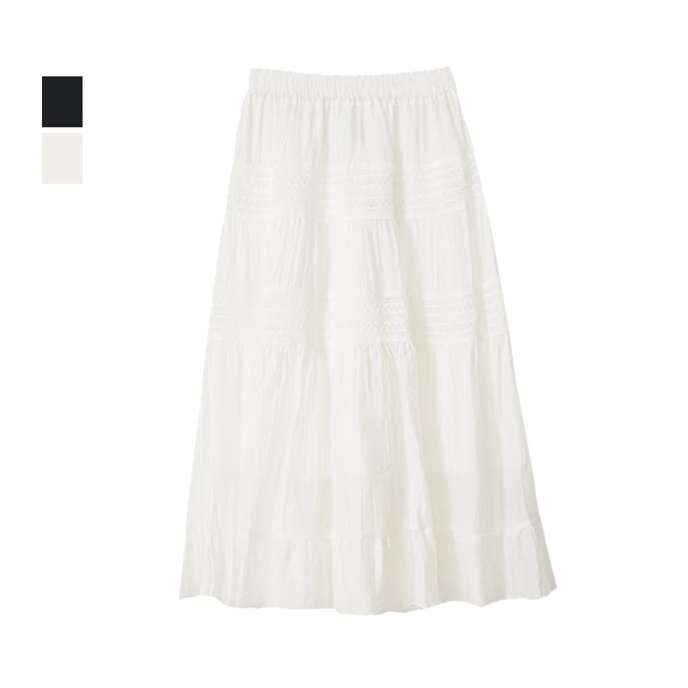 7号衣库夏日显瘦伞裙法式垂感中长款蕾丝半身裙C7CK071X24049