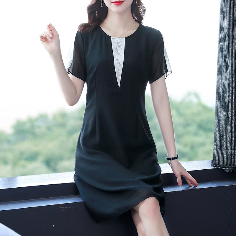 【品牌特价】85046黑色新款女洋气大码a字裙优雅中年裙【M/L】