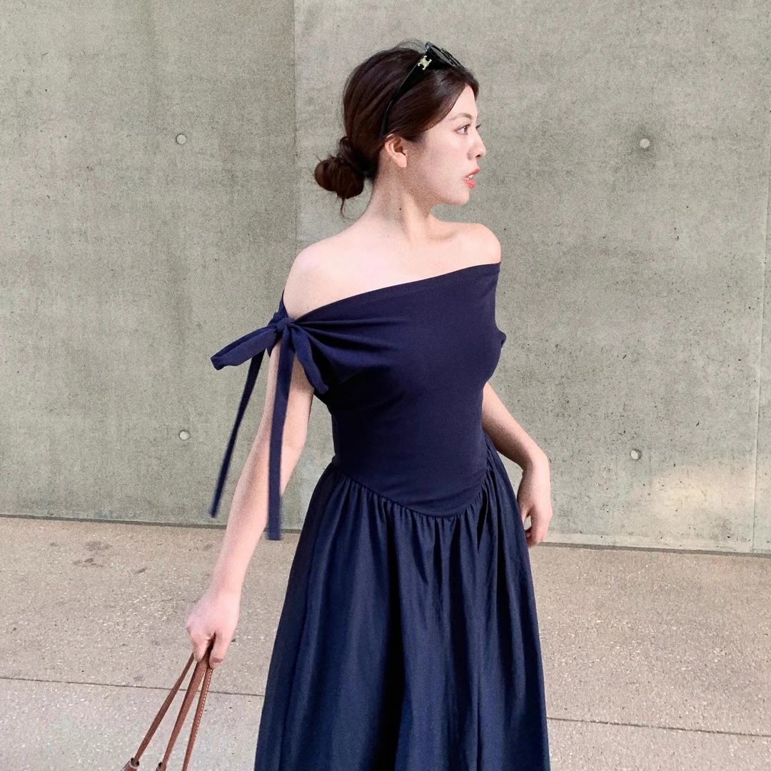 大眼自制LARGE EYE 街头感韩系系带长裙 多穿法连衣裙