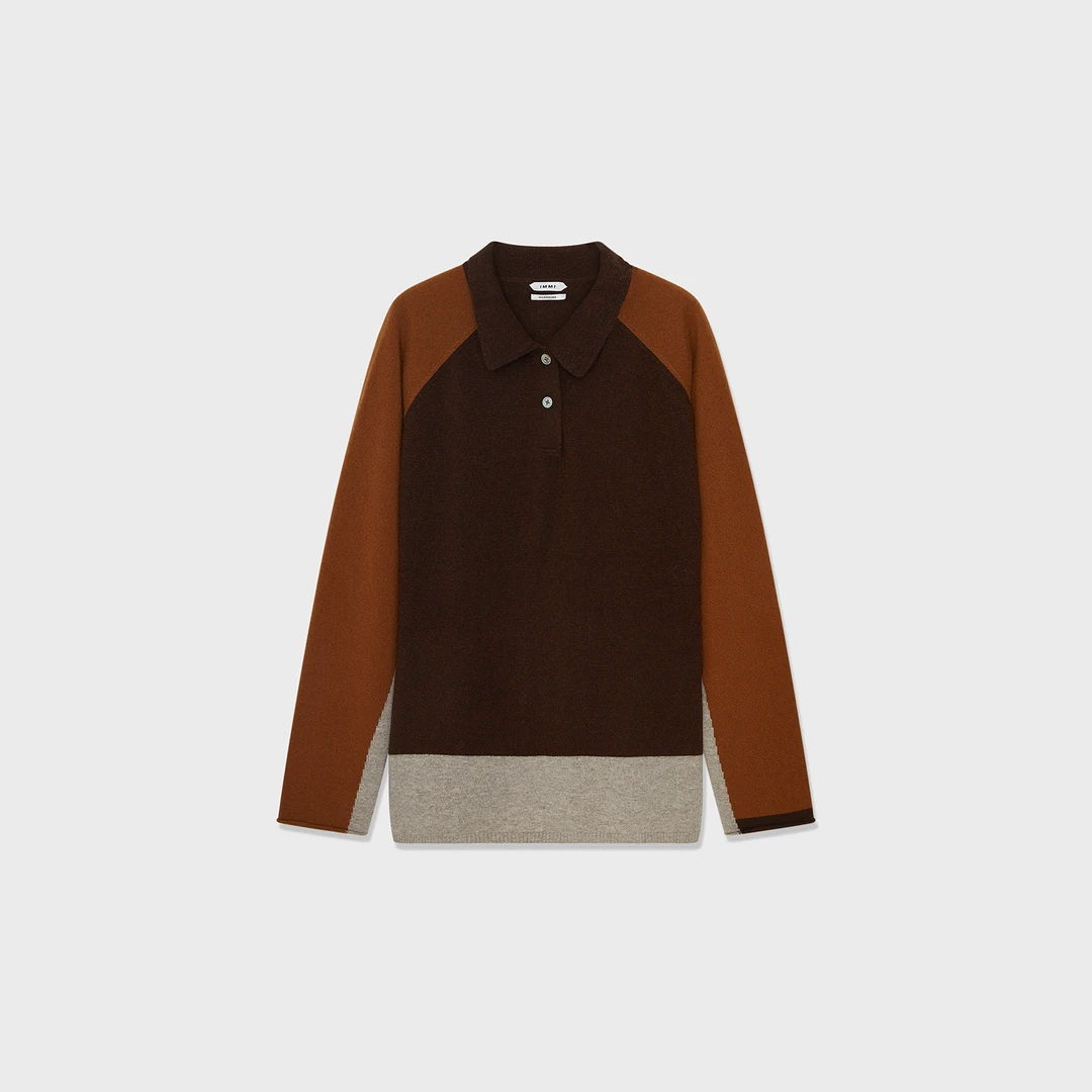 IMMI设计师品牌 羊绒POLO领拼色针织上衣女 DSC买手店 DY5I01178