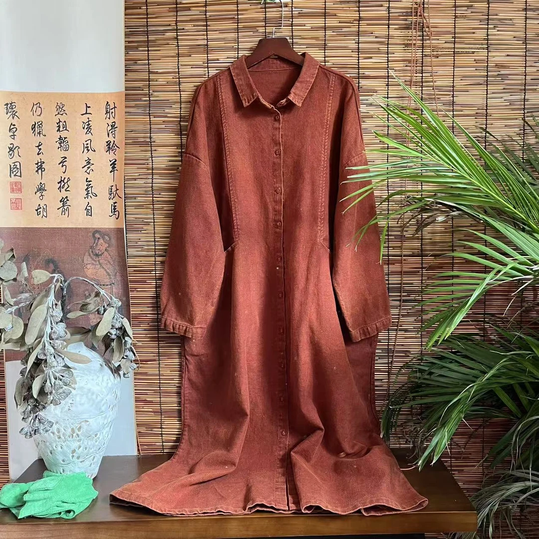 【大梅子推荐】设计款亚麻布扣风衣X5901