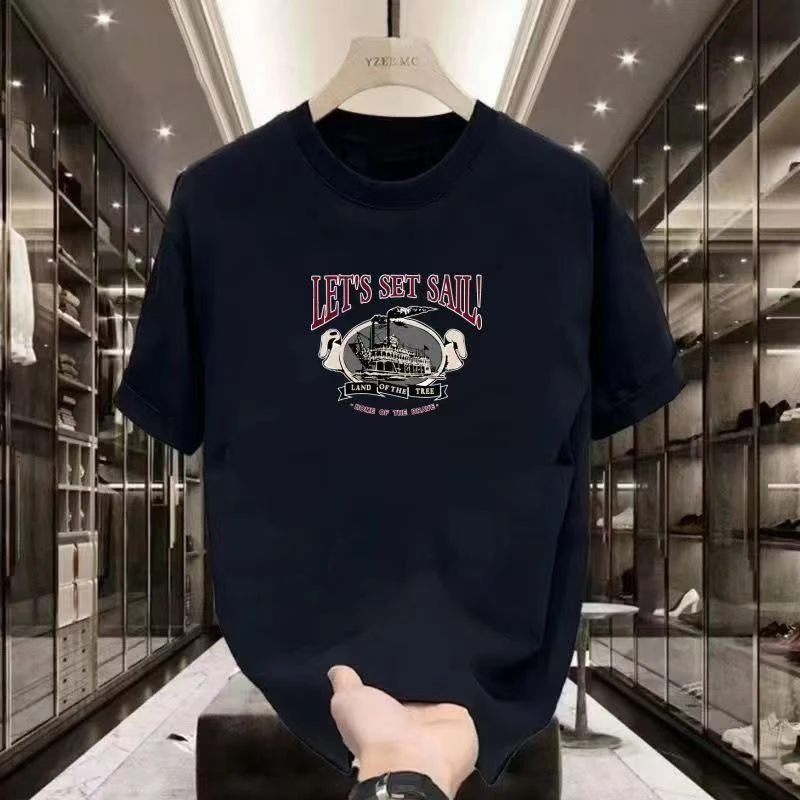 印花T恤大码宽松圆领男士短袖夏季百搭半袖春夏上衣宽松