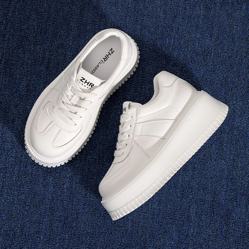 ZHR时尚百搭休闲小白鞋女2025春季新款学院风厚底运动板鞋子J273