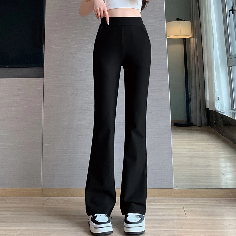 2025微喇裤女春季新款高腰窄版马蹄裤高弹显瘦拖地微喇 叭裤子