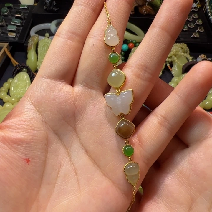 和田玉颈饰银S925镶嵌