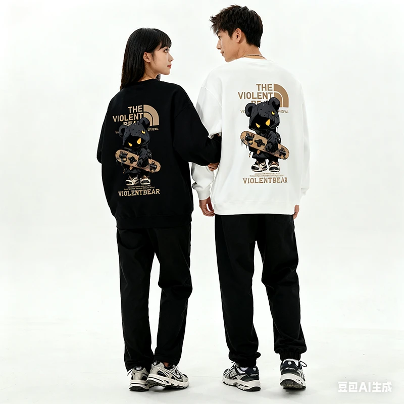暴力熊加绒保暖长袖卫衣情侣同款秋冬季可选加厚套装休闲百搭上衣