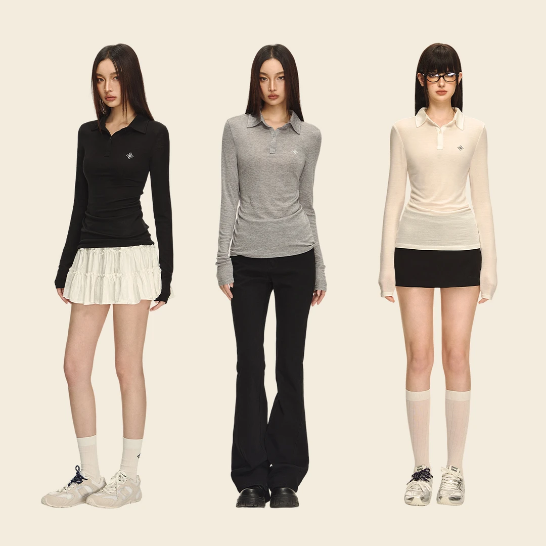 CLIMAX VISION兰精天丝羊毛/软糯弹力抗皱/百搭休闲POLO领长袖T恤