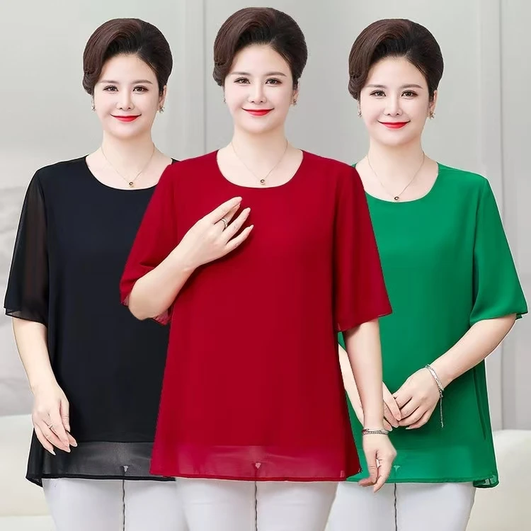 气质时尚质感大码妈妈装显瘦洋气中老年夏季休闲减龄宽松上衣