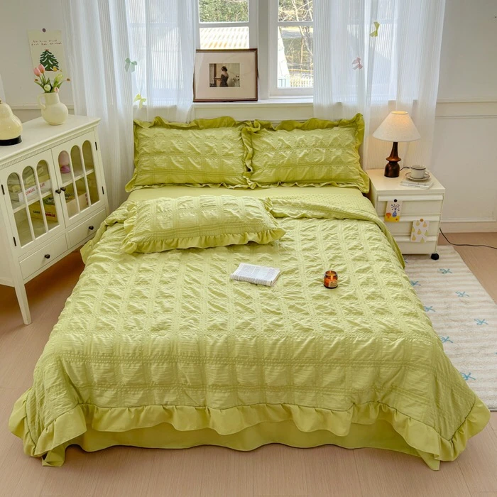 （泡泡棉夏被四件套）双人花边加厚泡泡棉夏被四件套