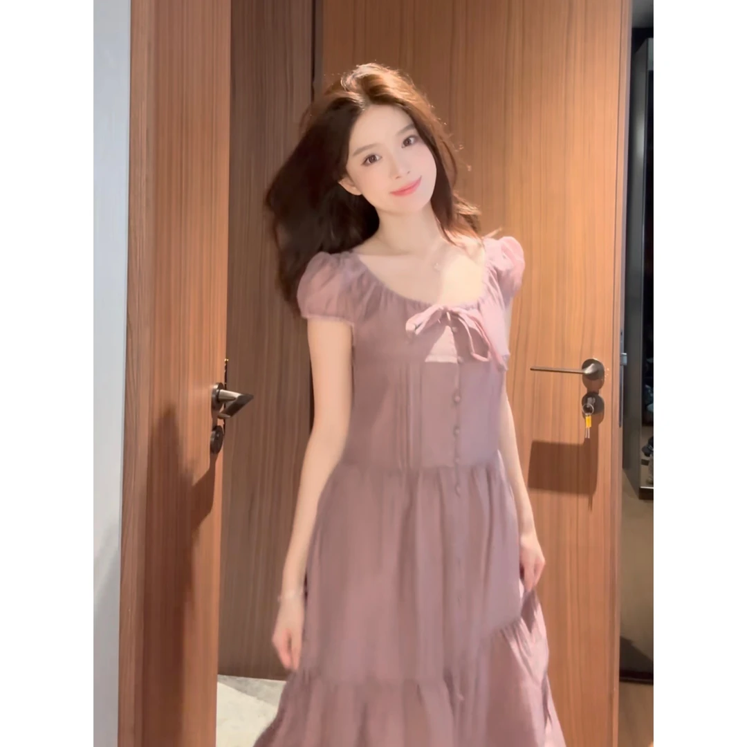 【痘痘私服】|【初醒半夏】天丝显白烟紫色连衣裙