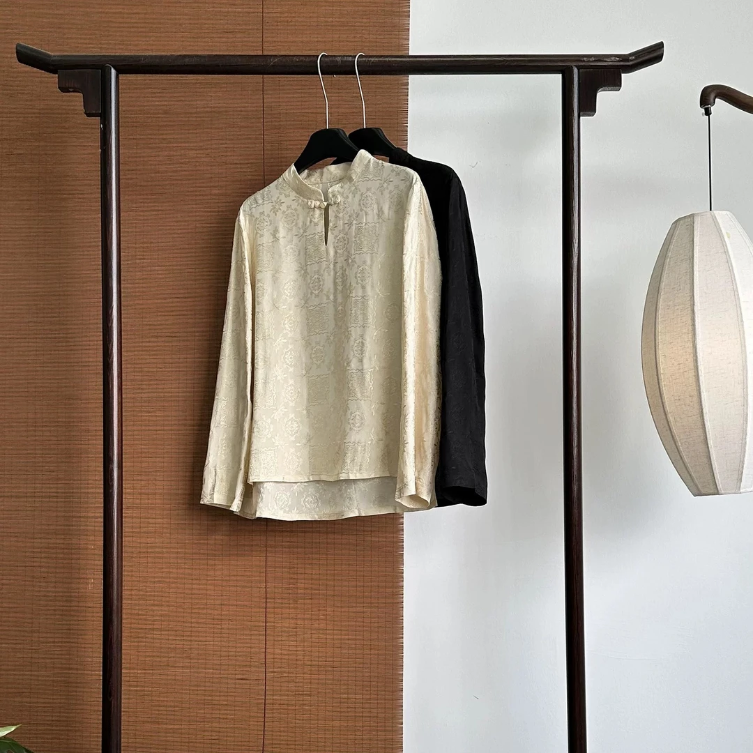 【素心向暖】新中式国风水滴立领盘扣宝相提花长袖老钱风上衣国潮