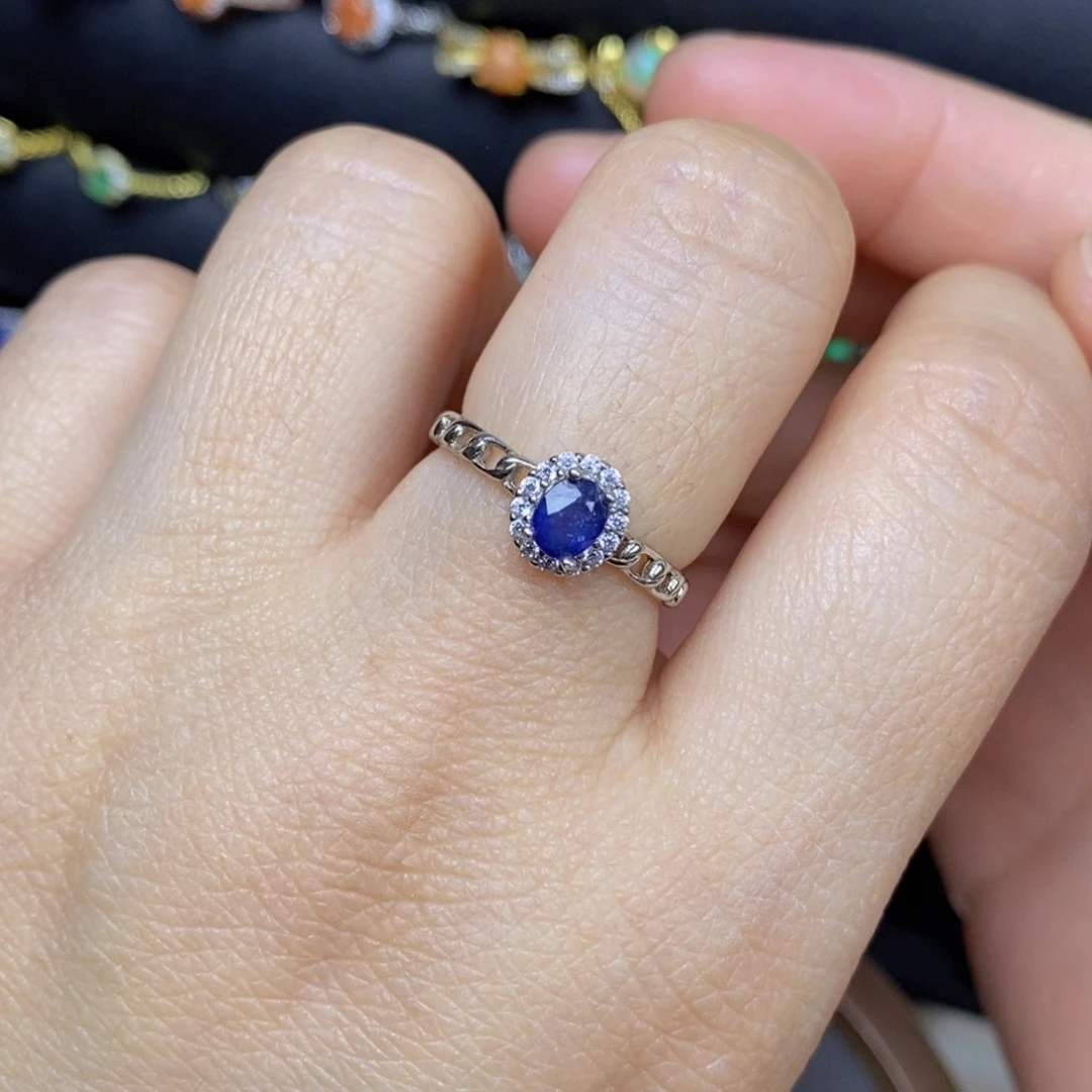 蓝宝石戒指银S925镶嵌