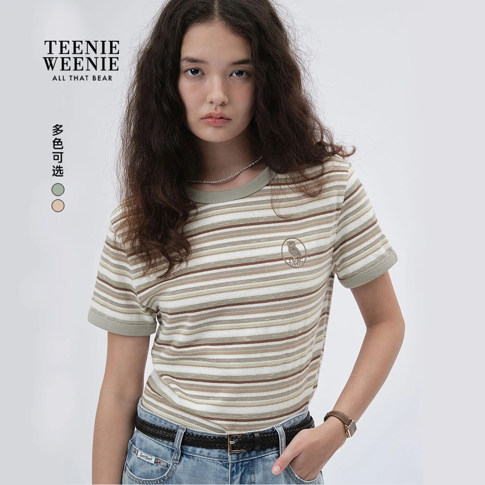 TeenieWeenie小熊女装T恤25夏新款休闲条纹圆领短袖女TTRS257706W