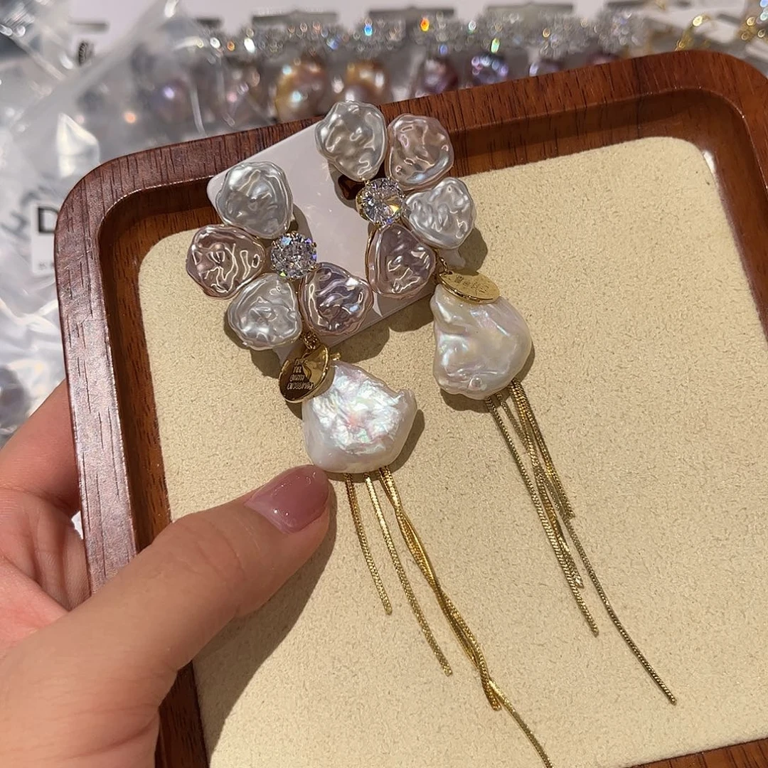 合金淡水珍珠耳饰
