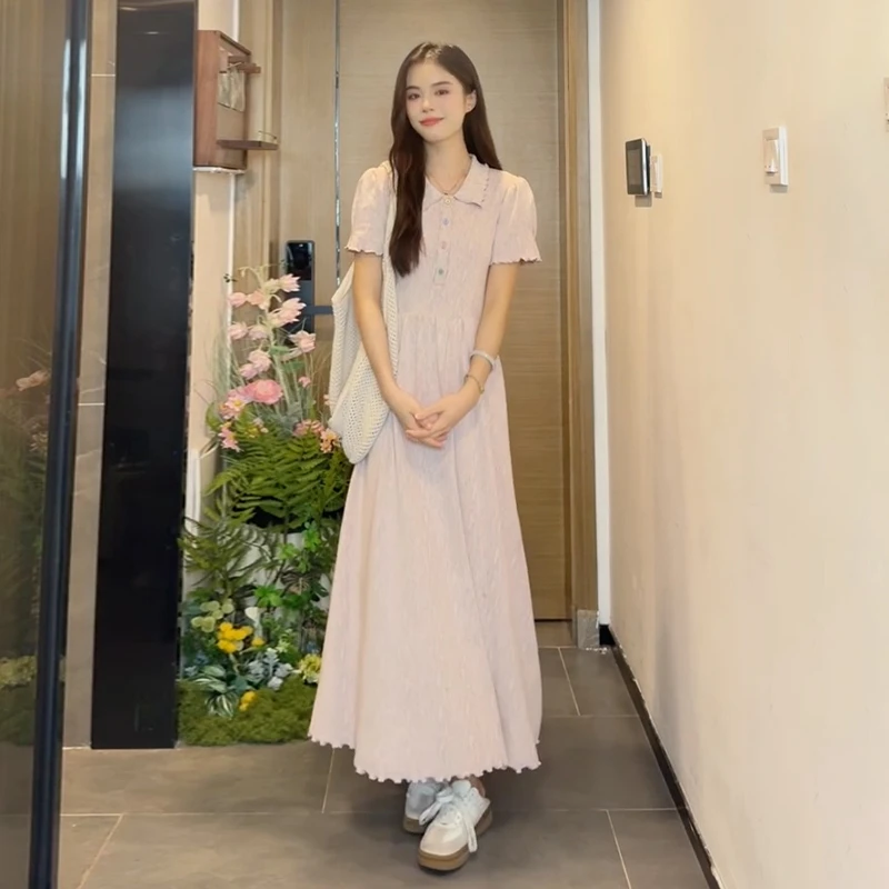 温柔风法式polo领连衣裙子女夏季2025新款小个子气质收腰显瘦长裙
