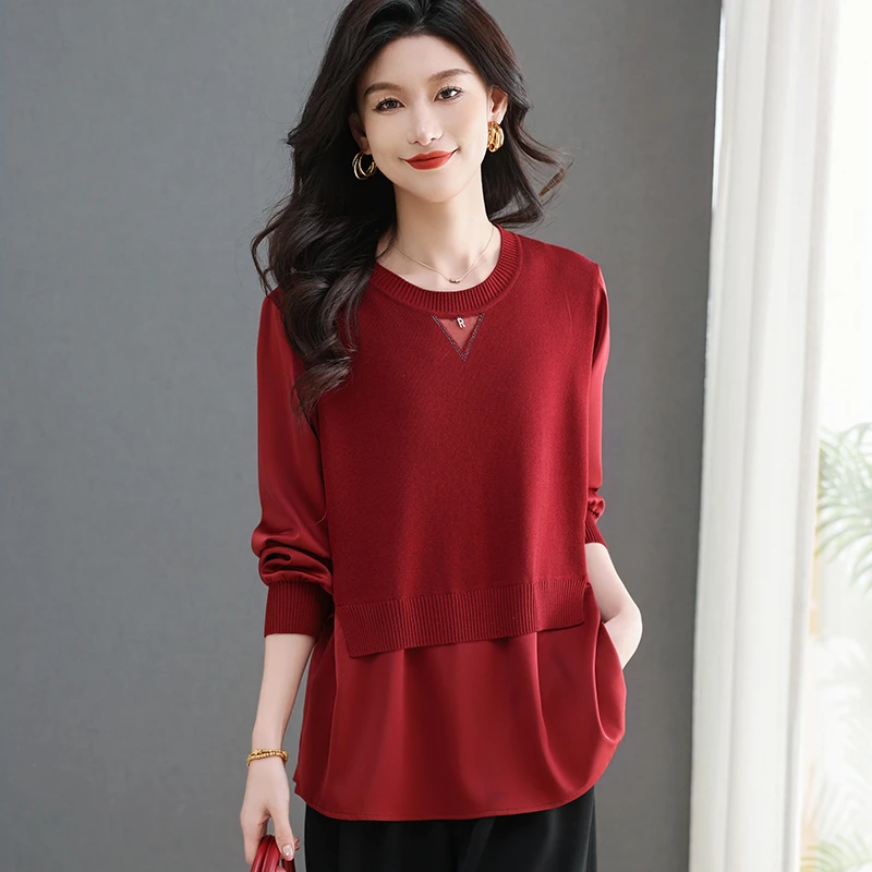 设计感小众中长款遮肚子假两件上衣女气质时髦外穿薄款针织衫上衣