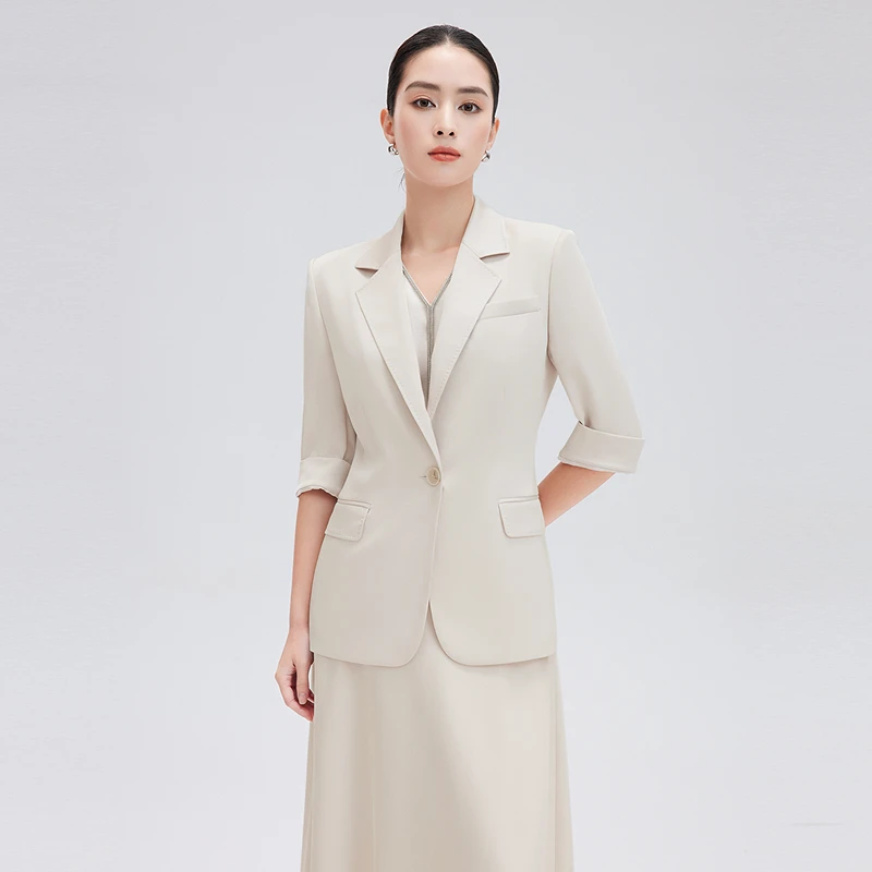 赢智尚米杏色醋酸七分袖小H型显瘦职场通勤西装女2024新款ZA01980