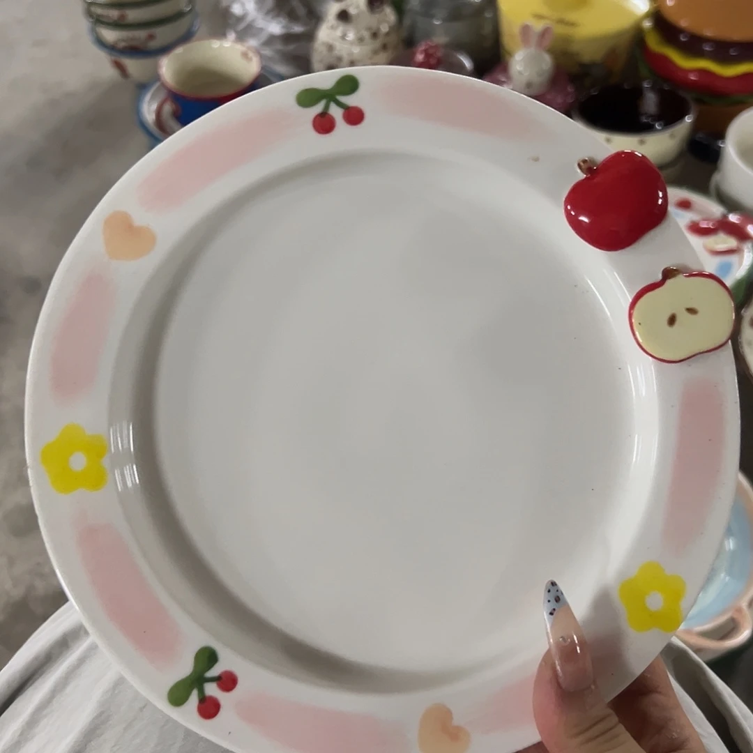瓷微瑕苹果盘粉色