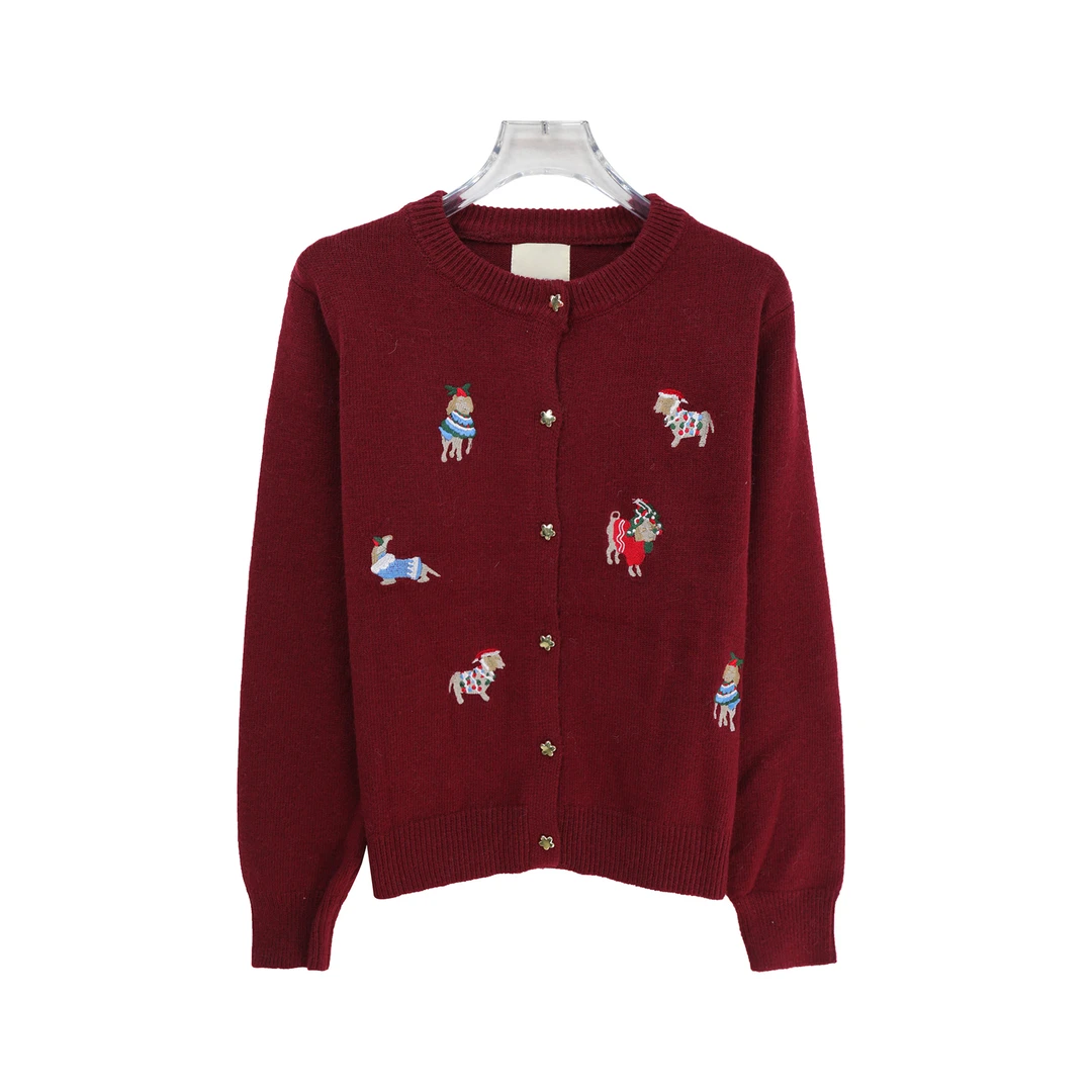 圆领小众星星纽扣纯色卡通印花针织开衫X27999