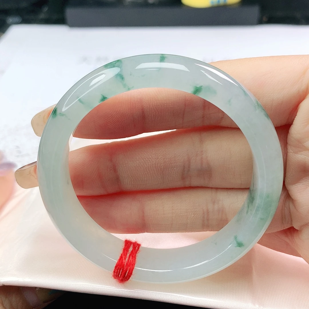 翡翠未镶嵌手镯翡翠52.2冰种透亮飘蓝花正圈