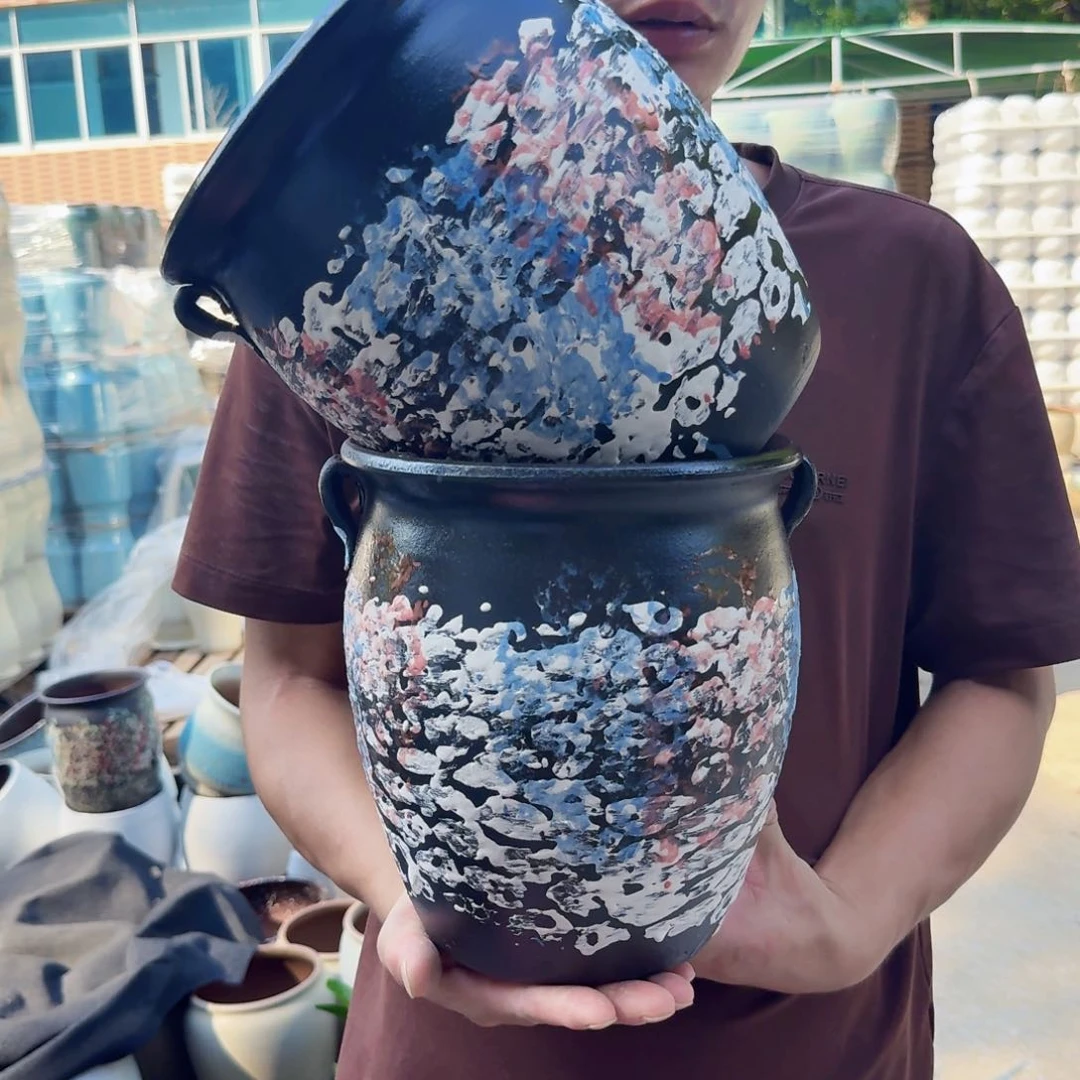 紫砂花盆口20高23（两个耳朵泼墨蓝瑜