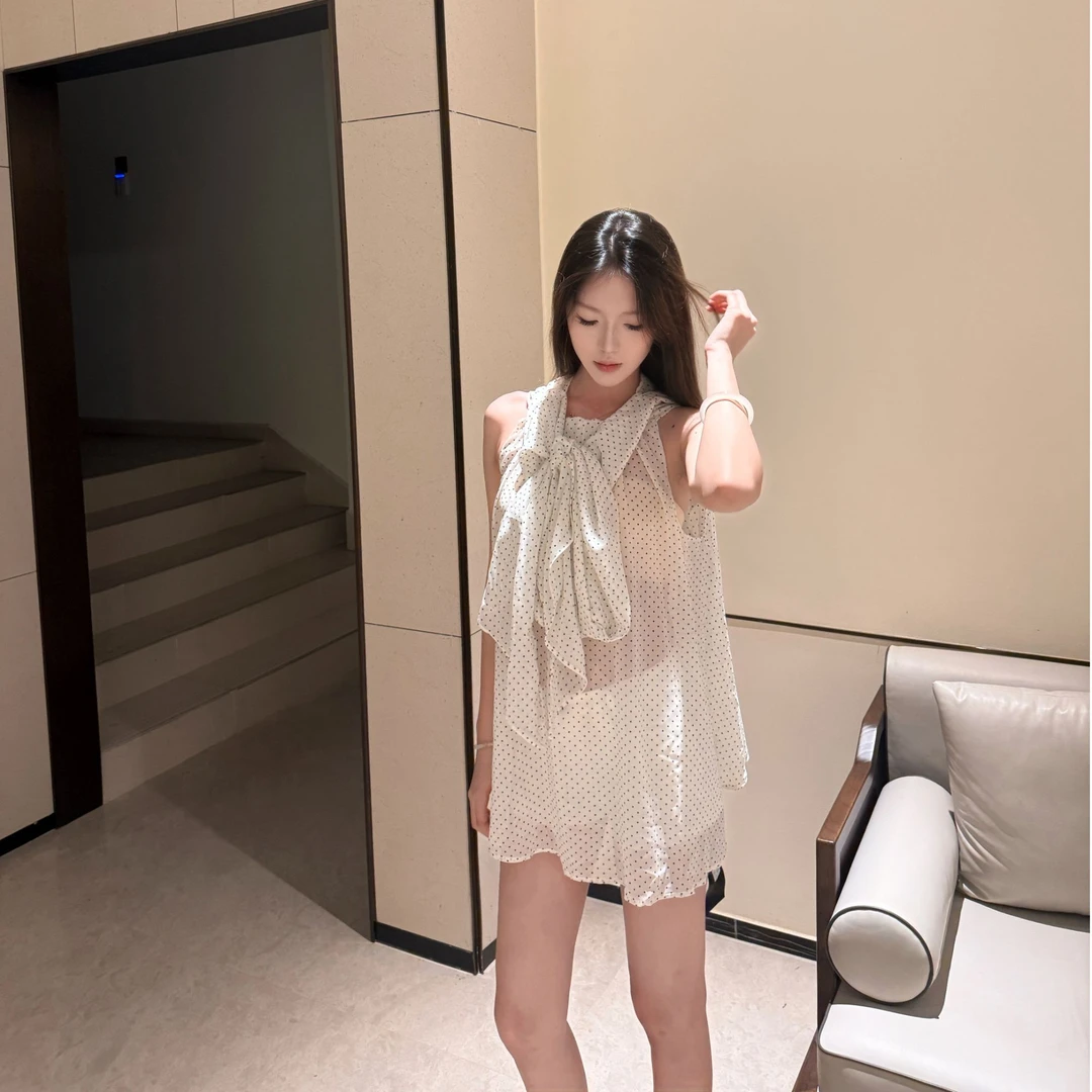 以恩STUDIO短裙圆领花苞裙无袖夏季连衣裙韩版波点中式老钱风