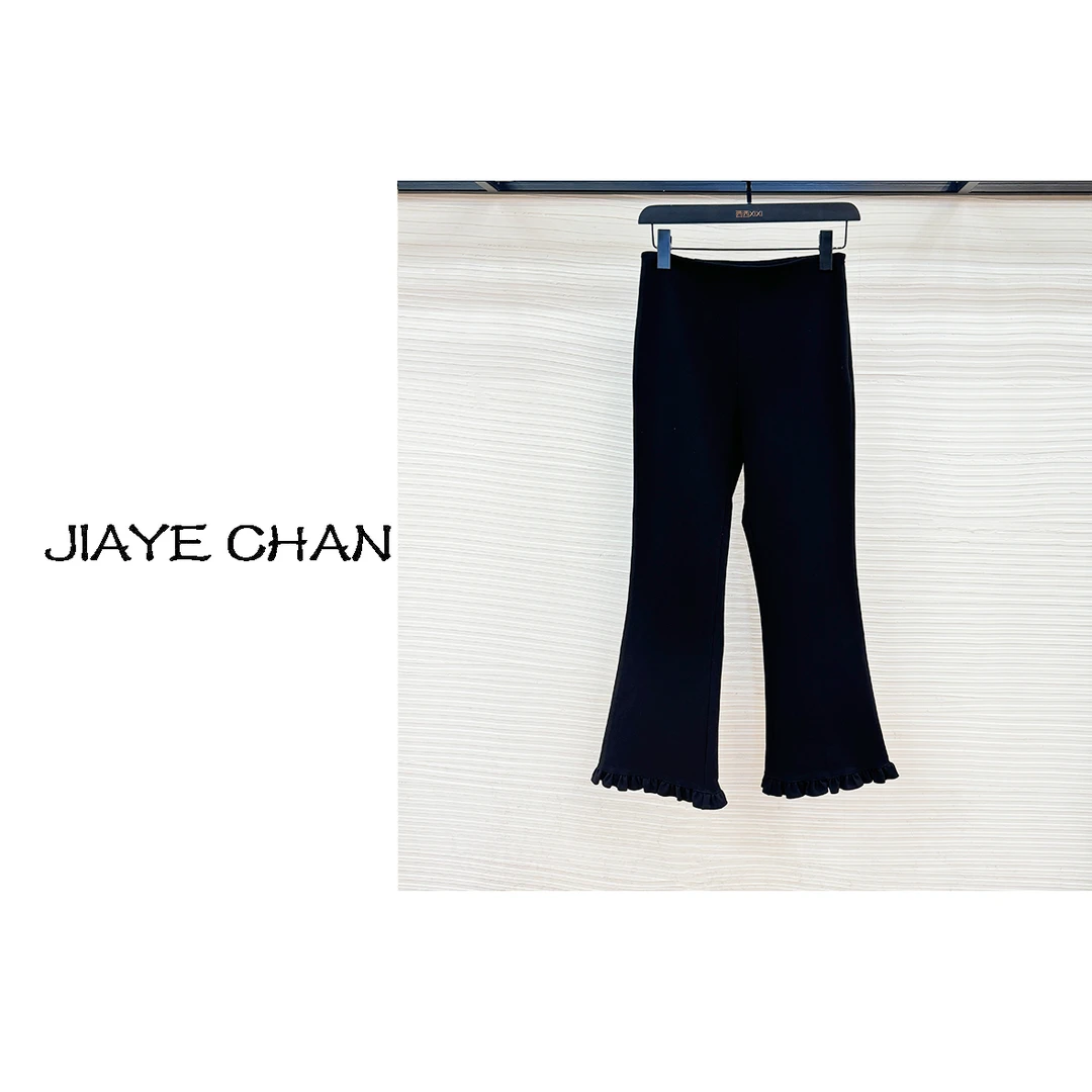 JIAYE CHAN高腰微喇花边显瘦休闲喇叭裤
