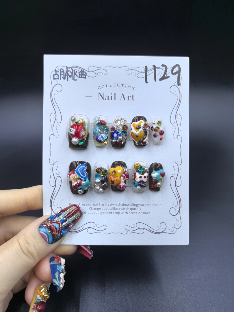 安夏 胡桃曲 二代 纯手工穿戴甲10片多巴胺系列