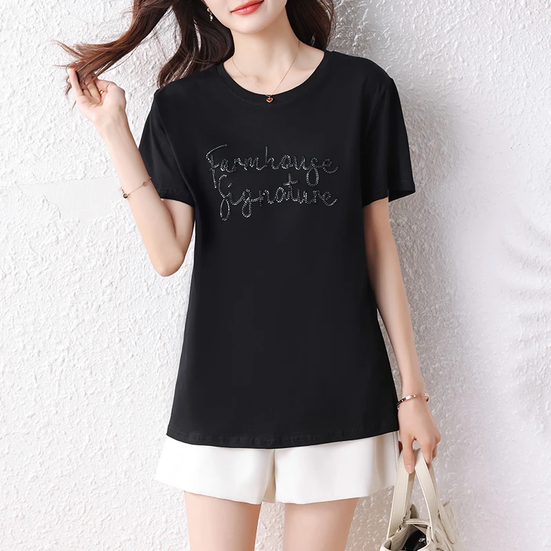 【女神新衣】时尚绣珠片绣短袖t恤女2025新款高级感漂亮穿搭上衣