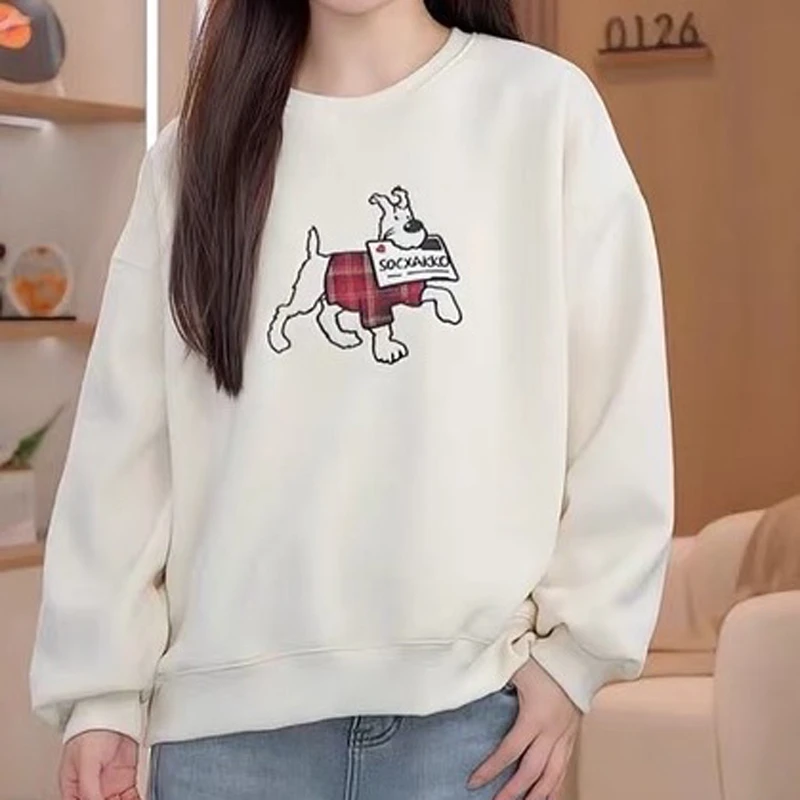 圆领卫衣加绒秋冬 2025新款休闲宽松慵懒风刺绣小狗上衣 3573