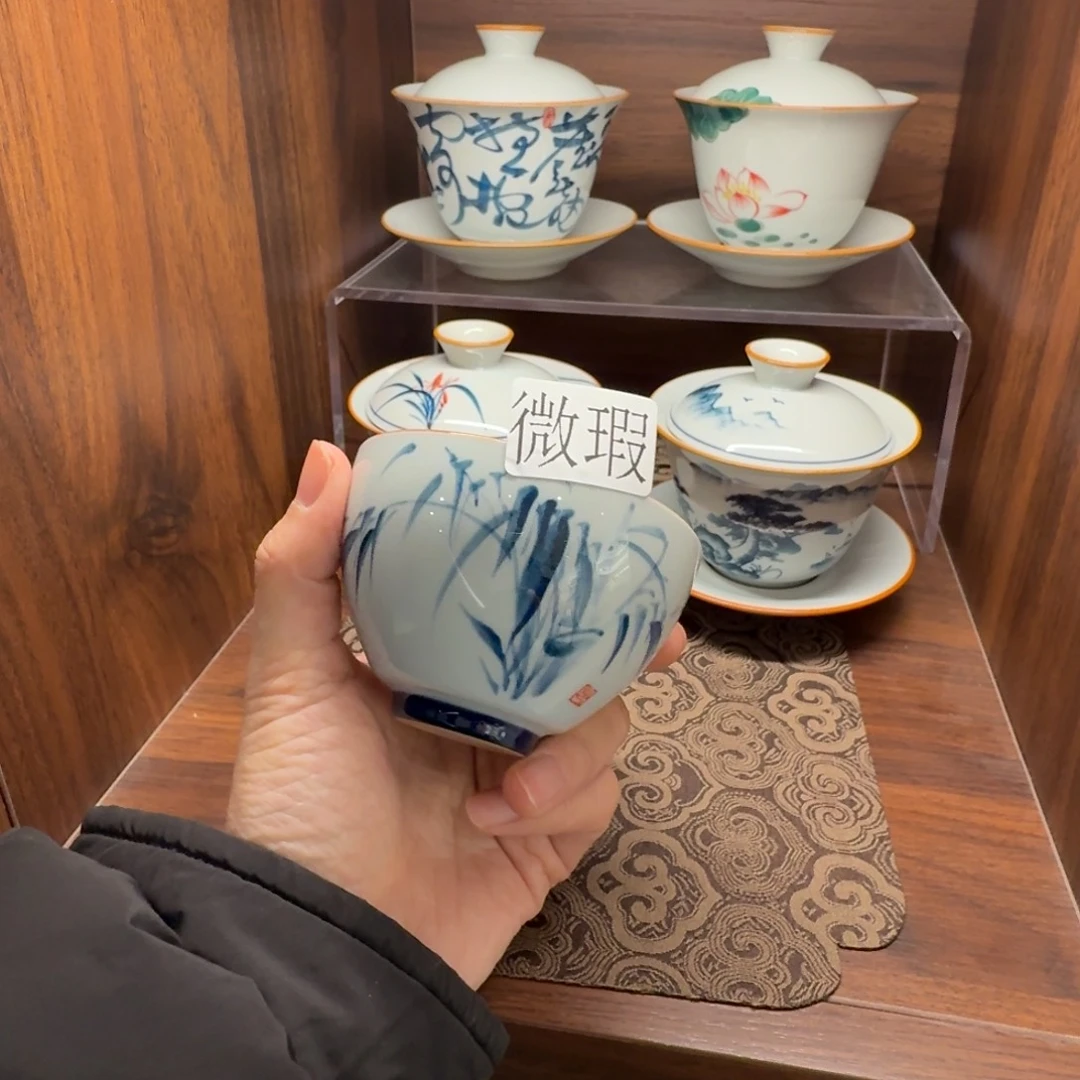 釉下手绘茶具微瑕