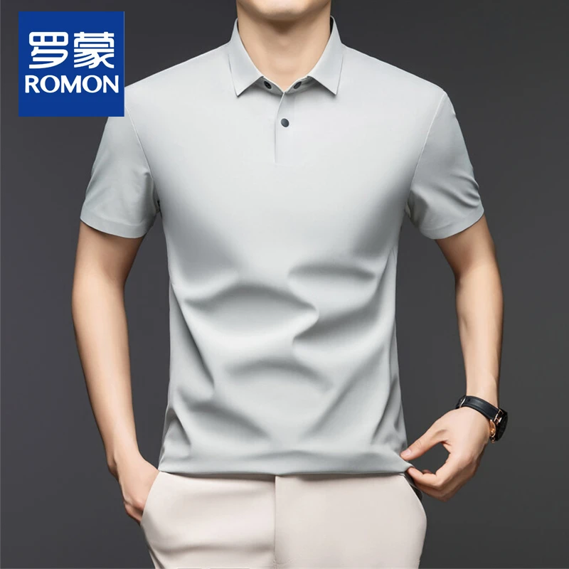 罗蒙冰丝短袖t恤男士2025夏季新款凉感休闲商务翻领高级polo衫男