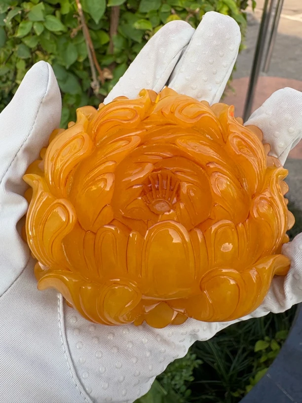 假一赔十，天然琥珀蜜蜡吊坠，蜜蜡雕刻件，蜜蜡牡丹花，编号90