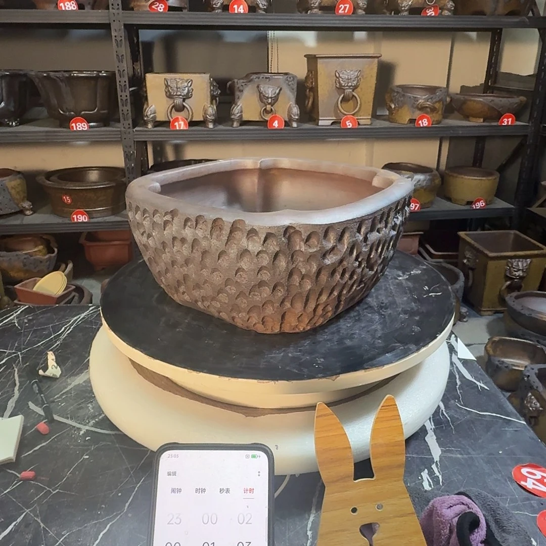 9***吴瑕疵紫砂花盆瑕疵