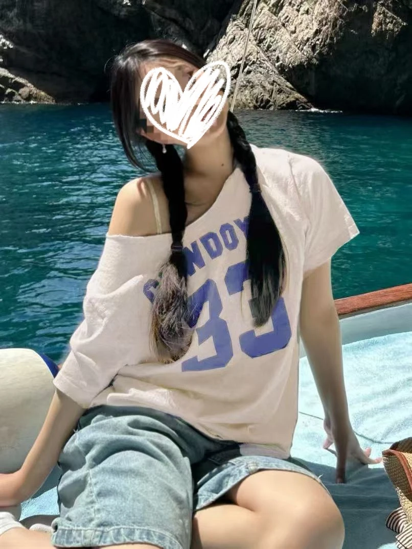 【BEIERHERO.贝尔】美式复古辣妹露肩休闲t恤小众设计性感蕾丝裙裤