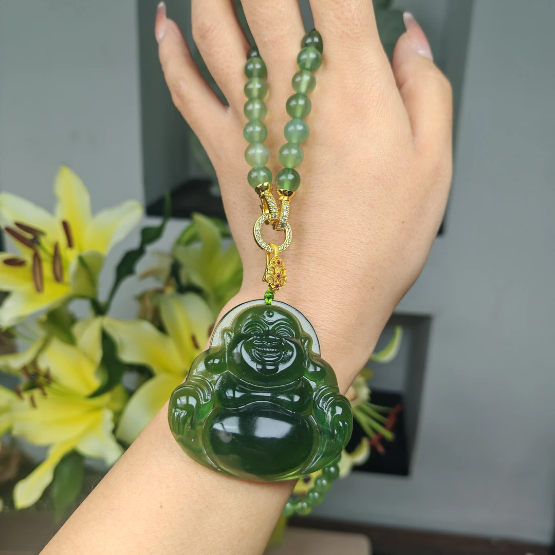 50—天然岫玉精美啤酒瓶底佛公