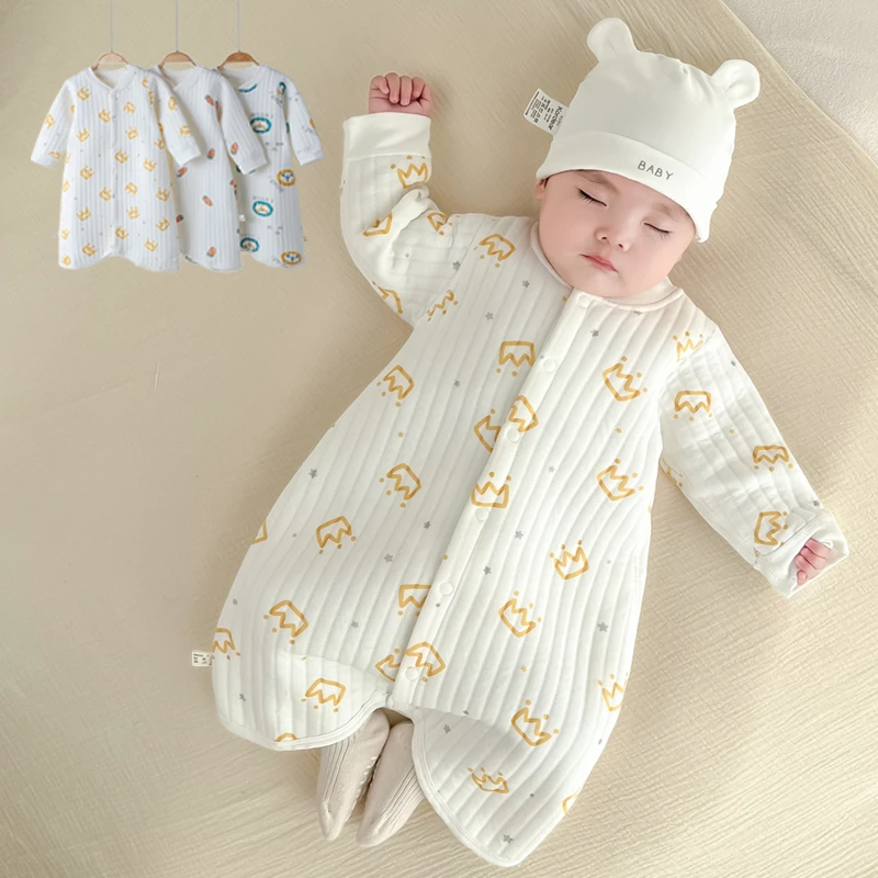 春秋婴儿夹棉连体衣宝宝纯棉睡袋家居服防踢被分腿保暖冬季睡衣棉
