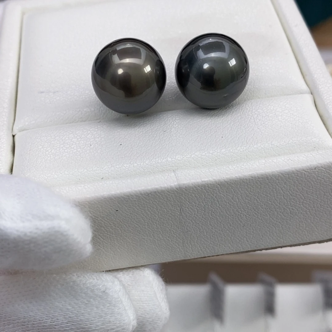 海水珍珠耳饰18K金镶嵌13-14m m