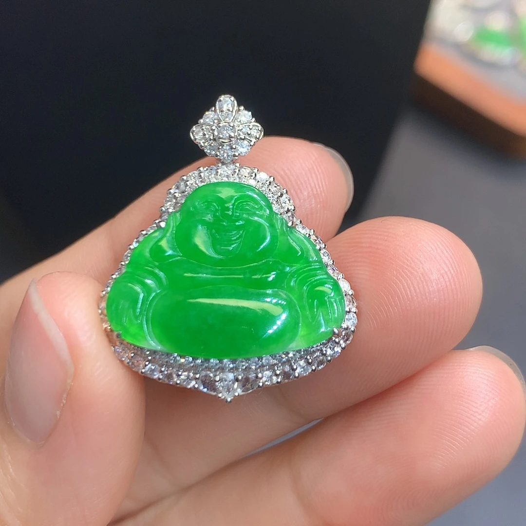 翡翠吊坠(不含链)18K金镶嵌