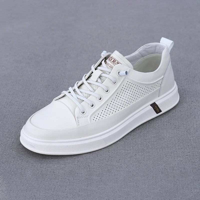 德赛帝伦牛皮透气百搭通勤春夏男款小白皮鞋