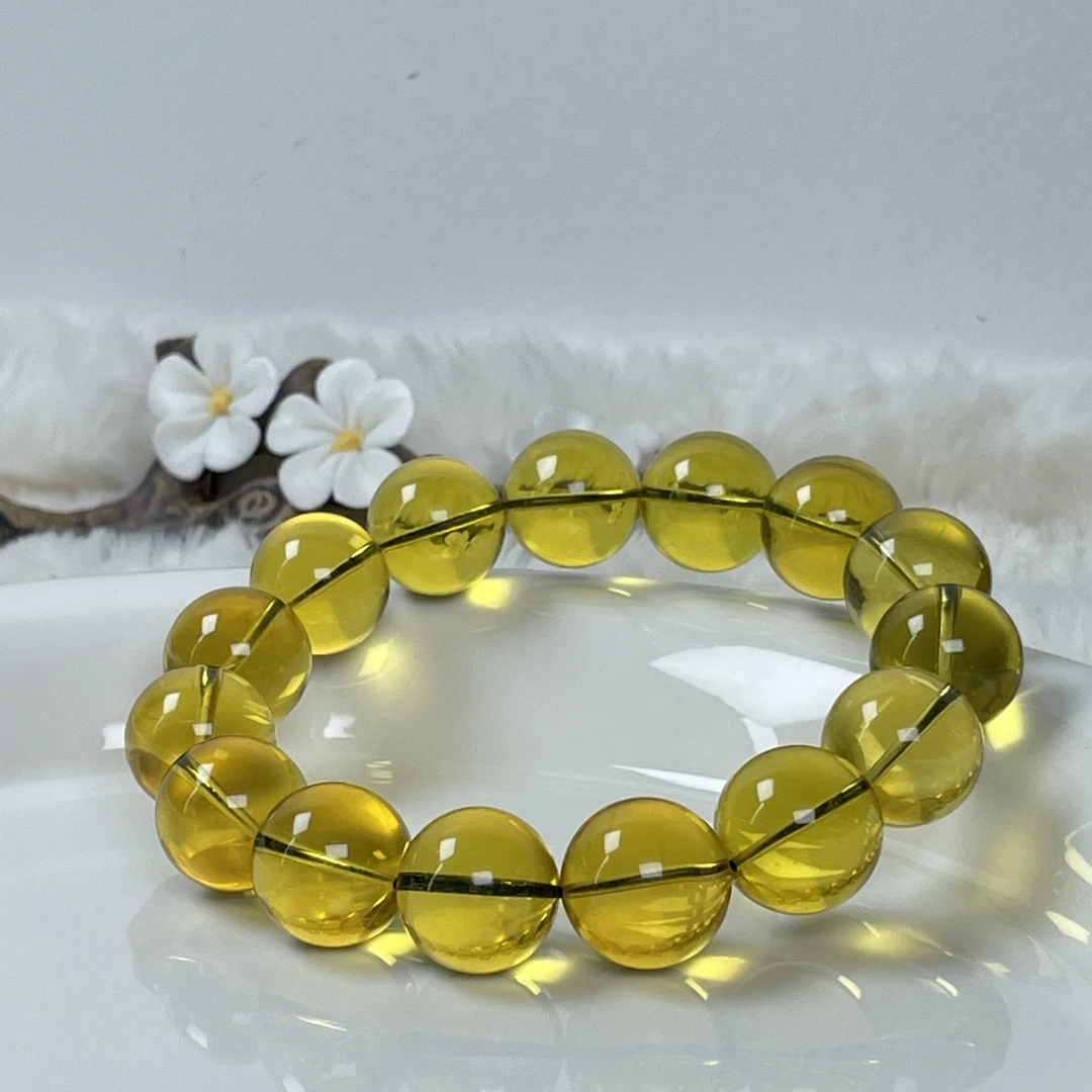 芷桦珠宝-天然墨西哥3A净水蓝珀14+mm单圈手链手串男女款琥珀圆珠