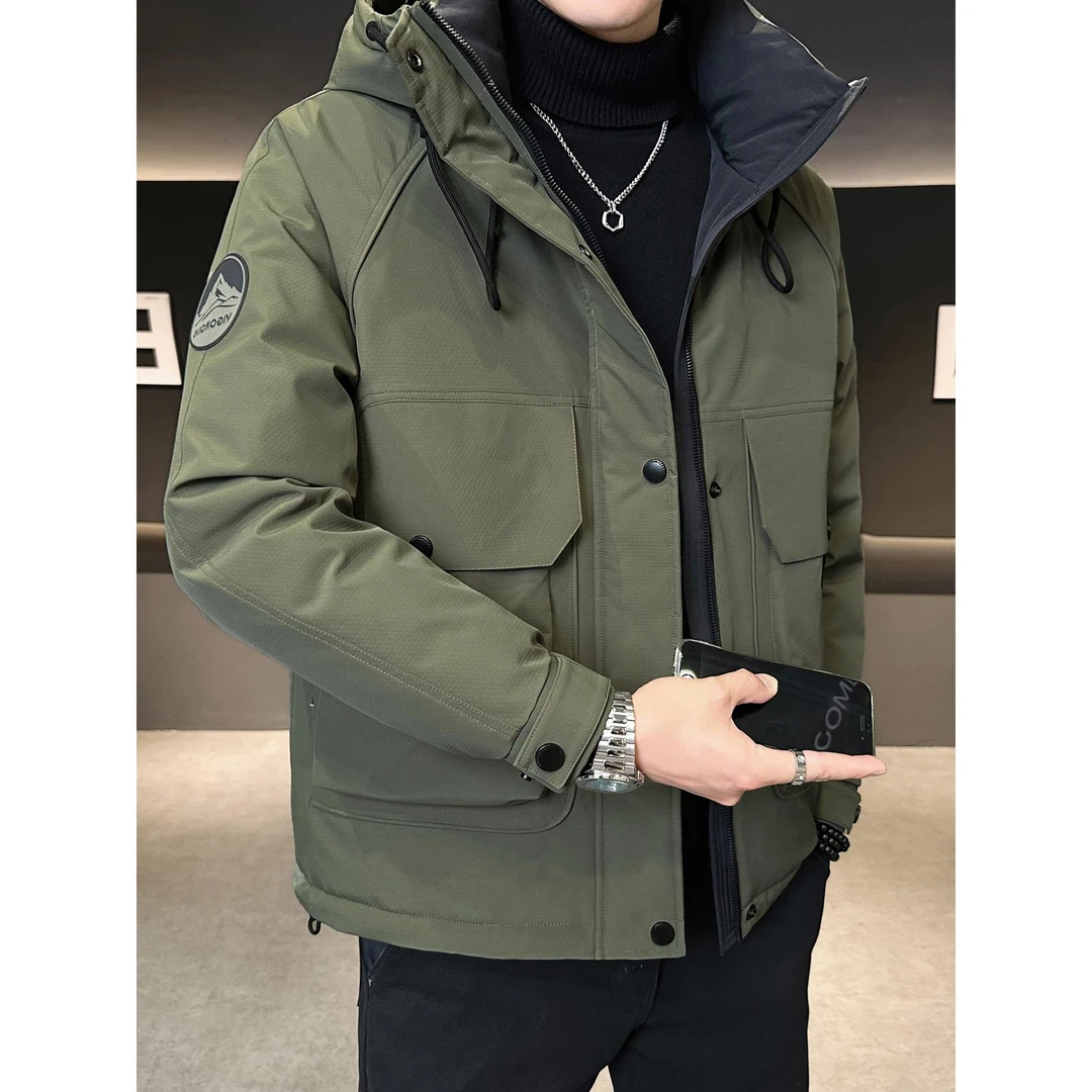 灏吉弧羽绒服男冬季加厚2025新款冬天帅气短款大码户外工装外套